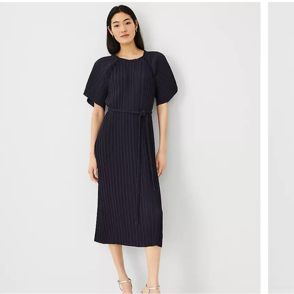 Ann Taylor - Plisse Belted Midi Dress
